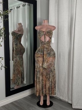 Animal Print Cutout Maxi Dress - Brown/Tan/Green
